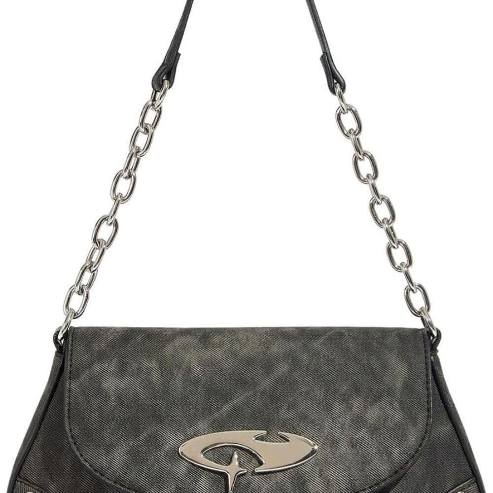 Women's Y2K Studded Denim Shoulder Bag Flap Chain Mini Purse Casual Everyday